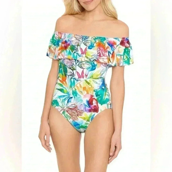 Ralph Lauren Other - Ralph Lauren Women's Off the Shoulder One Piece Swimsuit - Blue - Size 10